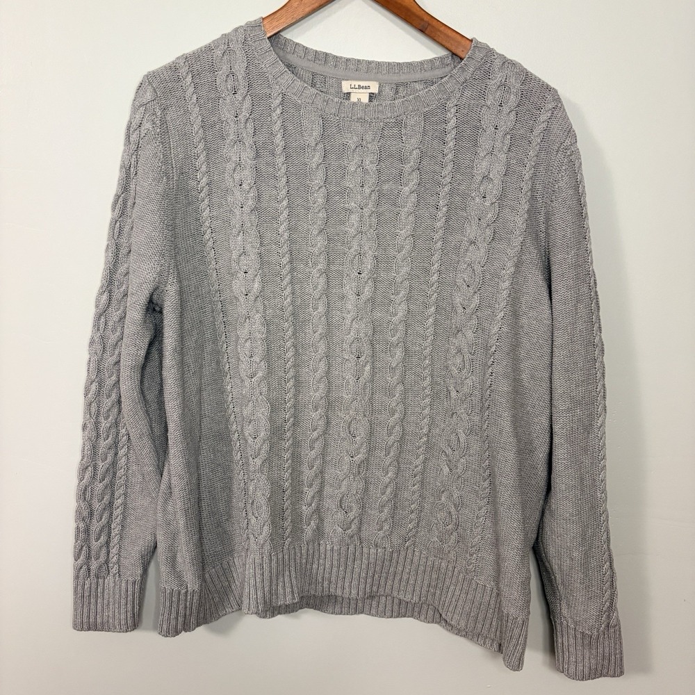 L.L.Bean Cable Knit Gray Sweater Womens XLp Cotton Crewneck Classic